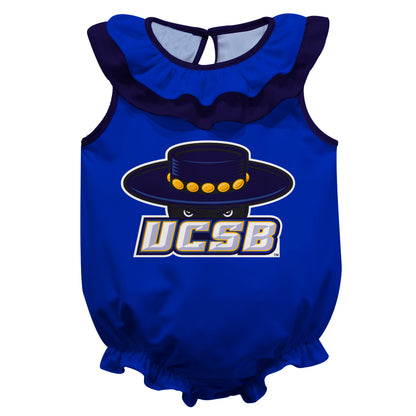 UC Santa Barbara Gauchos UCSB Blue Sleeveless Ruffle One Piece Jumpsuit Logo Bodysuit by Vive La Fete