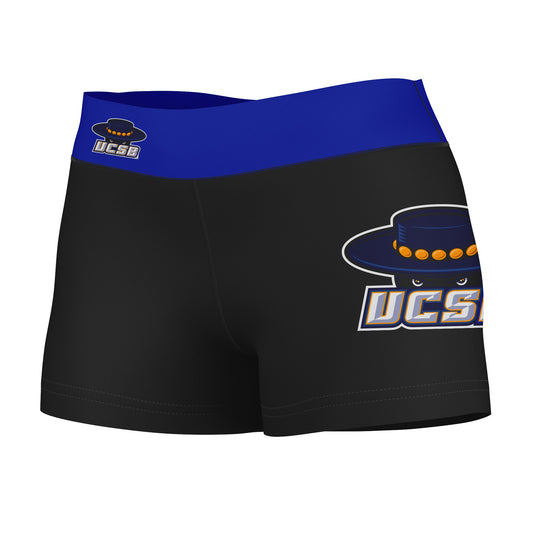 UC Santa Barbara Gauchos UCSB Logo on Thigh and Waistband Black and Blue Women Yoga Booty Workout Shorts 3.75 Inseam"