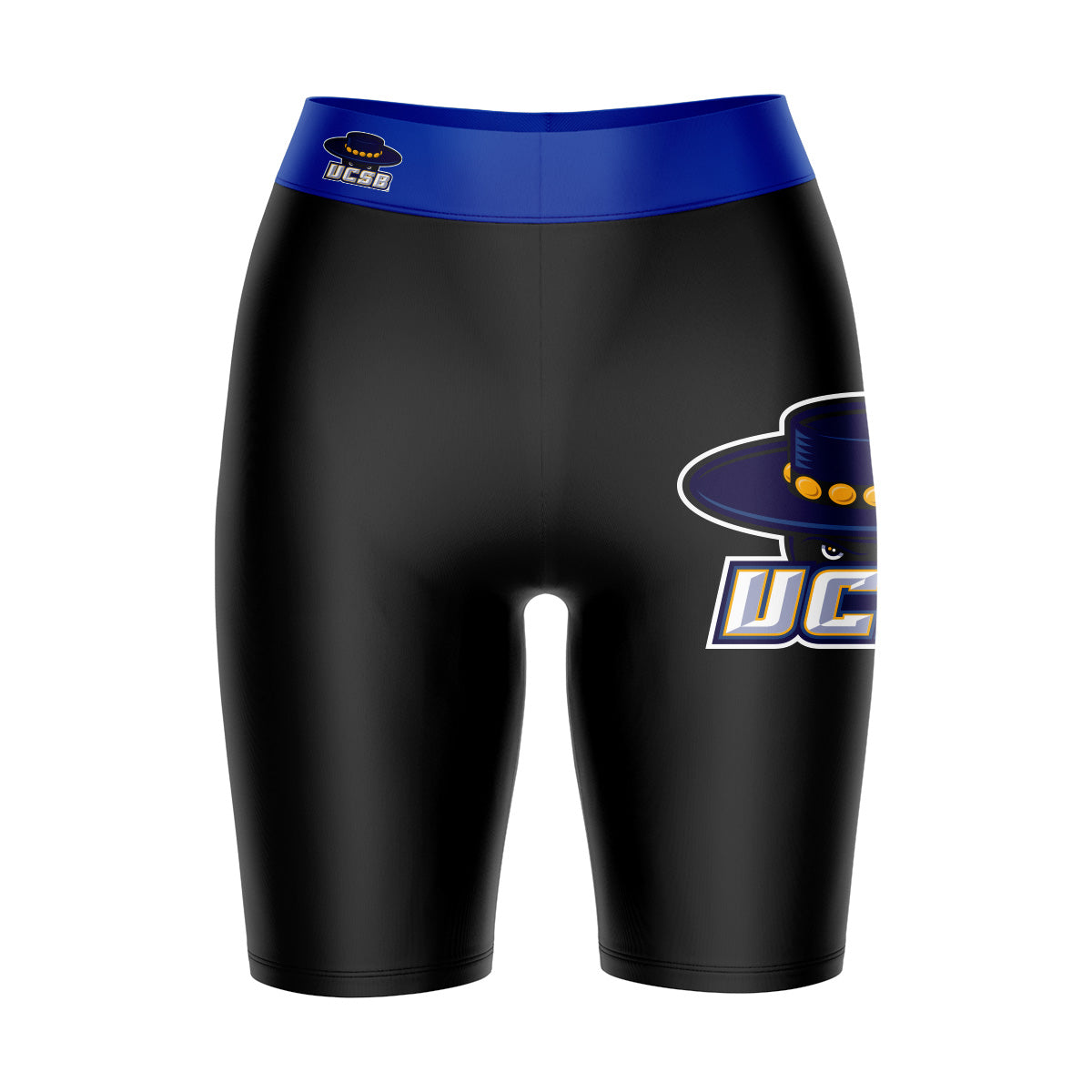 UC Santa Barbara Gauchos UCSB Vive La Fete Game Day Logo on Thigh and Waistband Black & Blue Women Bike Short 9 Inseam"