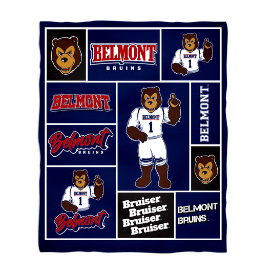Belmont University Bruins Infant Game Day Block Blue Minky Blanket 36 x 48 Mascot and Name