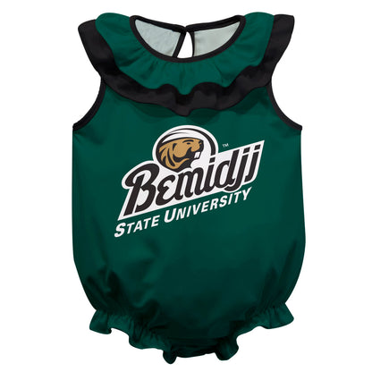 Bemidji State Beavers BSU Green Sleeveless Ruffle One Piece Jumpsuit Logo Bodysuit by Vive La Fete