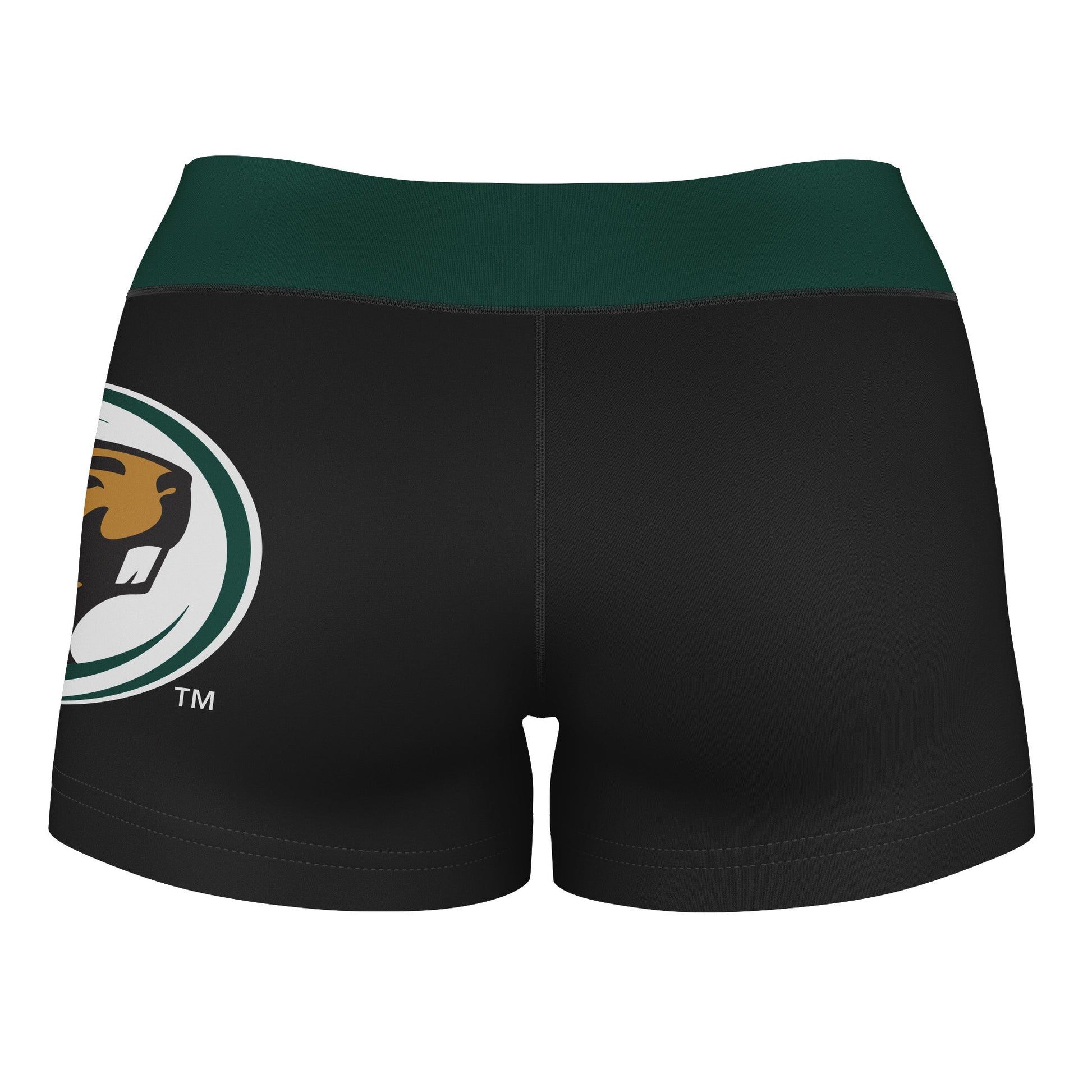 Bemidji State Beavers BSU Vive La Fete Logo on Thigh and Waistband Black & Green Women Booty Workout Shorts 3.75 Inseam" - Vive La F̻te - Online Apparel Store