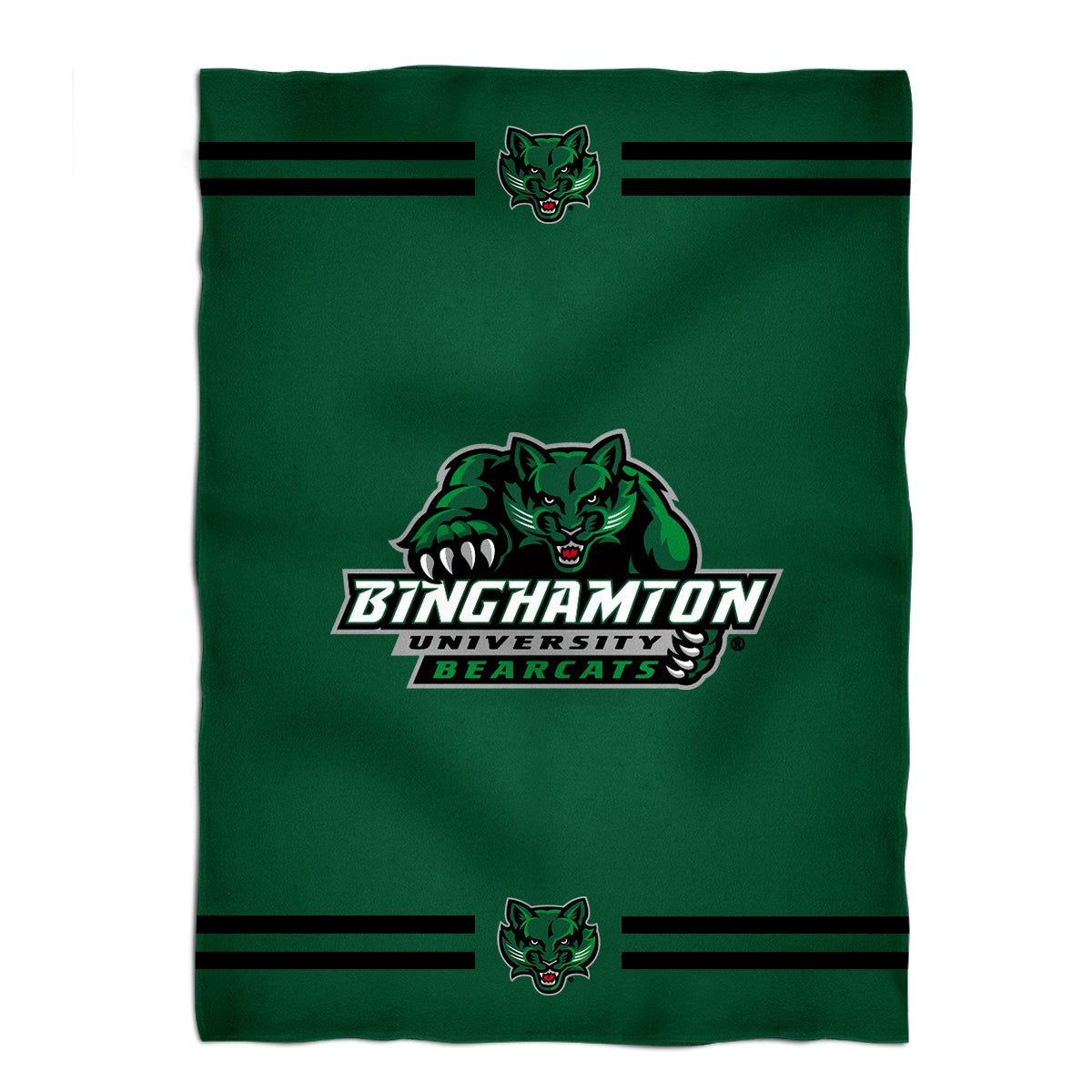 Binghamton University Bearcats Game Day Soft Premium Fleece Green Throw Blanket 40 x 58 Logo and Stripes