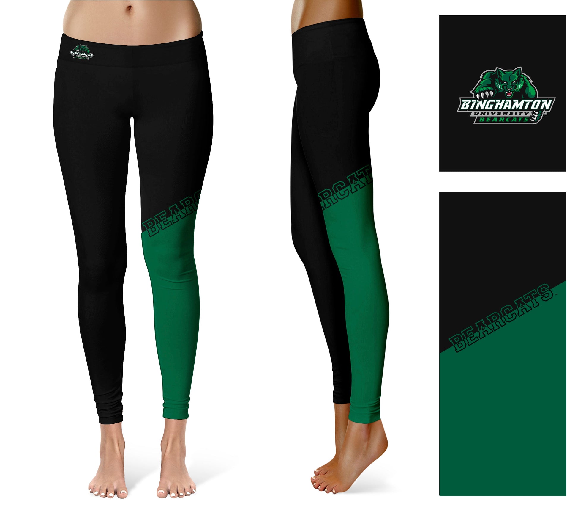 Binghamton Bearcats Vive La Fete Game Day Collegiate Leg Color Block Women Black Green Yoga Leggings