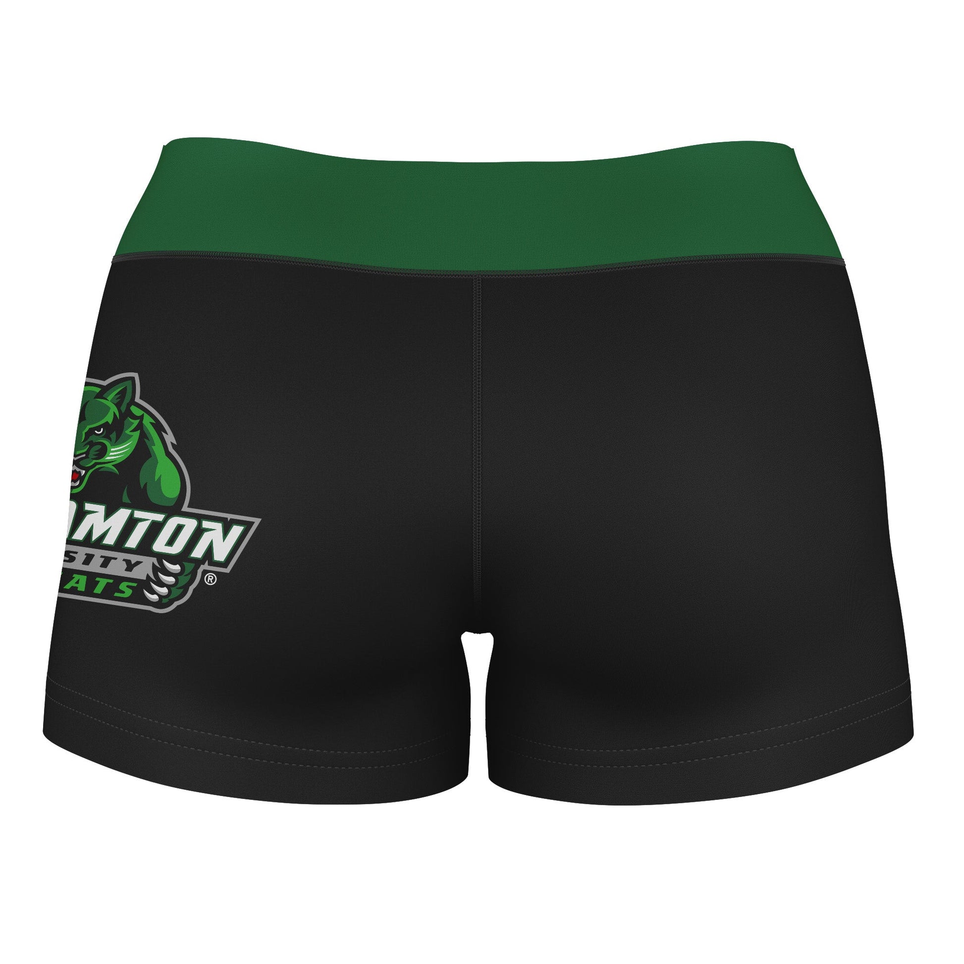 Binghamton Bearcats Vive La Fete Logo on Thigh & Waistband Black & Green Women Yoga Booty Workout Shorts 3.75 Inseam" - Vive La F̻te - Online Apparel Store