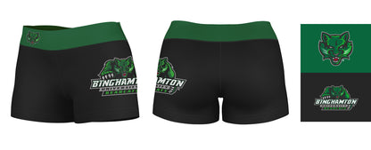 Binghamton Bearcats Vive La Fete Logo on Thigh & Waistband Black & Green Women Yoga Booty Workout Shorts 3.75 Inseam" - Vive La F̻te - Online Apparel Store