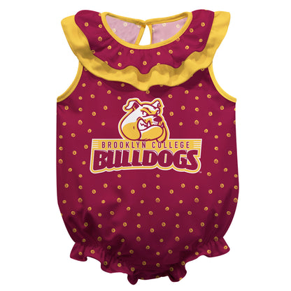 Brooklyn Bulldogs Swirls Maroon Sleeveless Ruffle One Piece Jumpsuit Logo Bodysuit by Vive La Fete