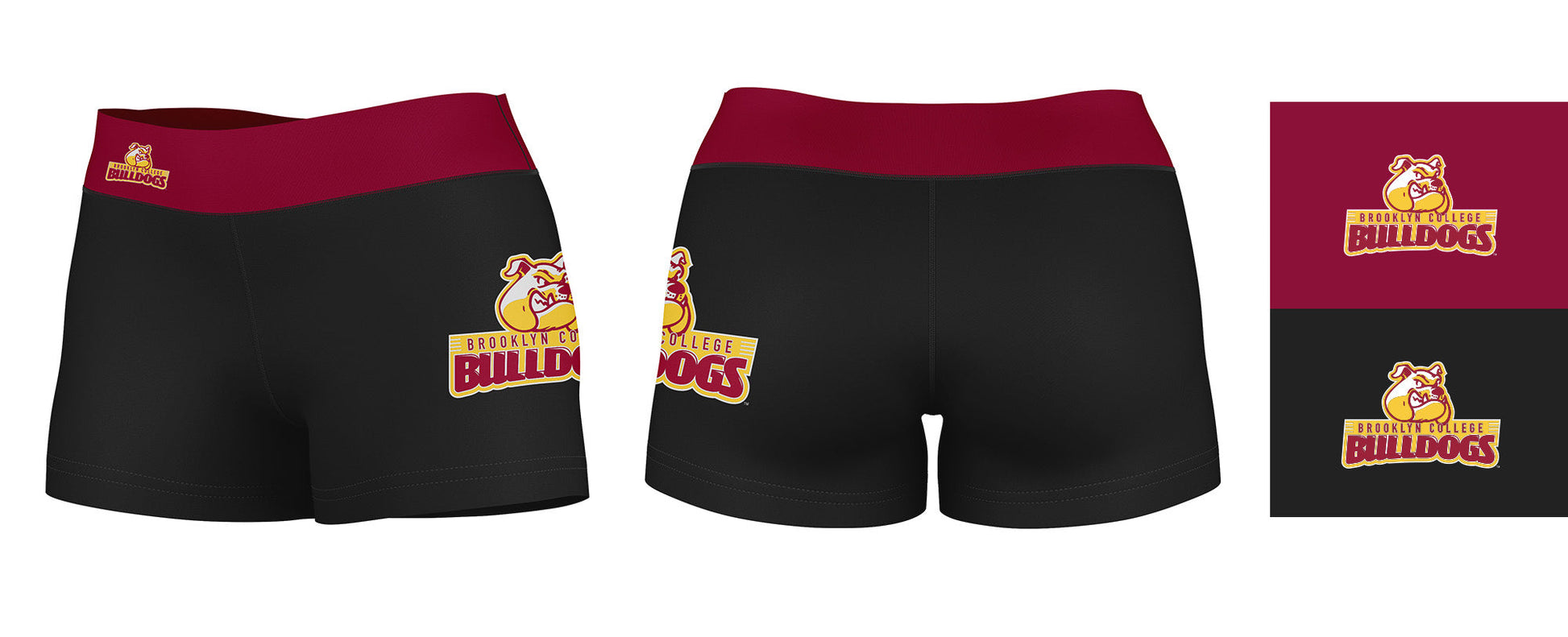 Brooklyn Bulldogs Vive La Fete Logo on Thigh and Waistband Black & Maroon Women Yoga Booty Workout Shorts 3.75 Inseam" - Vive La F̻te - Online Apparel Store