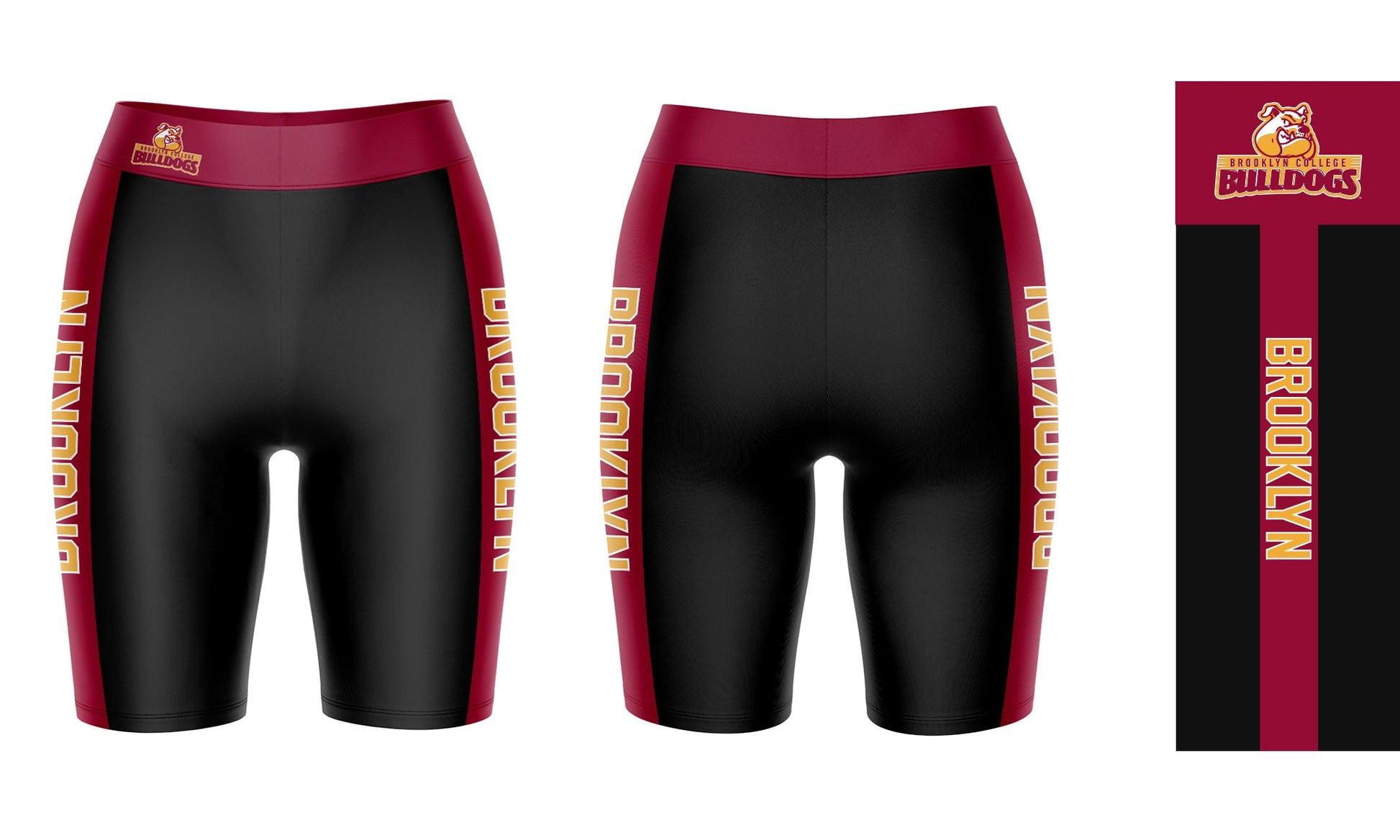 Brooklyn Bulldogs Vive La Fete Game Day Logo on Waistband and Maroon Stripes Black Women Bike Short 9 Inseam"