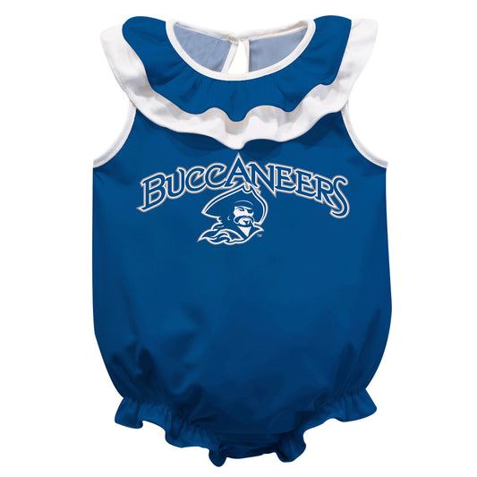 Blinn College Buccaneers Blue Sleeveless Ruffle One Piece Jumpsuit Logo Bodysuit by Vive La Fete