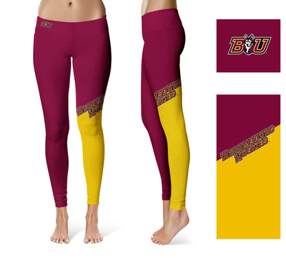 Bloomsburg University Huskies Vive La Fete Game Day Collegiate Leg Color Block Women Maroon Gold Yoga Leggings