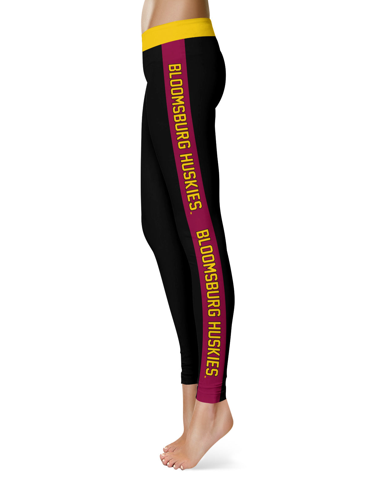 Bloomsburg University Huskies Vive La Fete Game Day Collegiate Maroon Stripes Women Black Yoga Leggings 2 Waist Tights