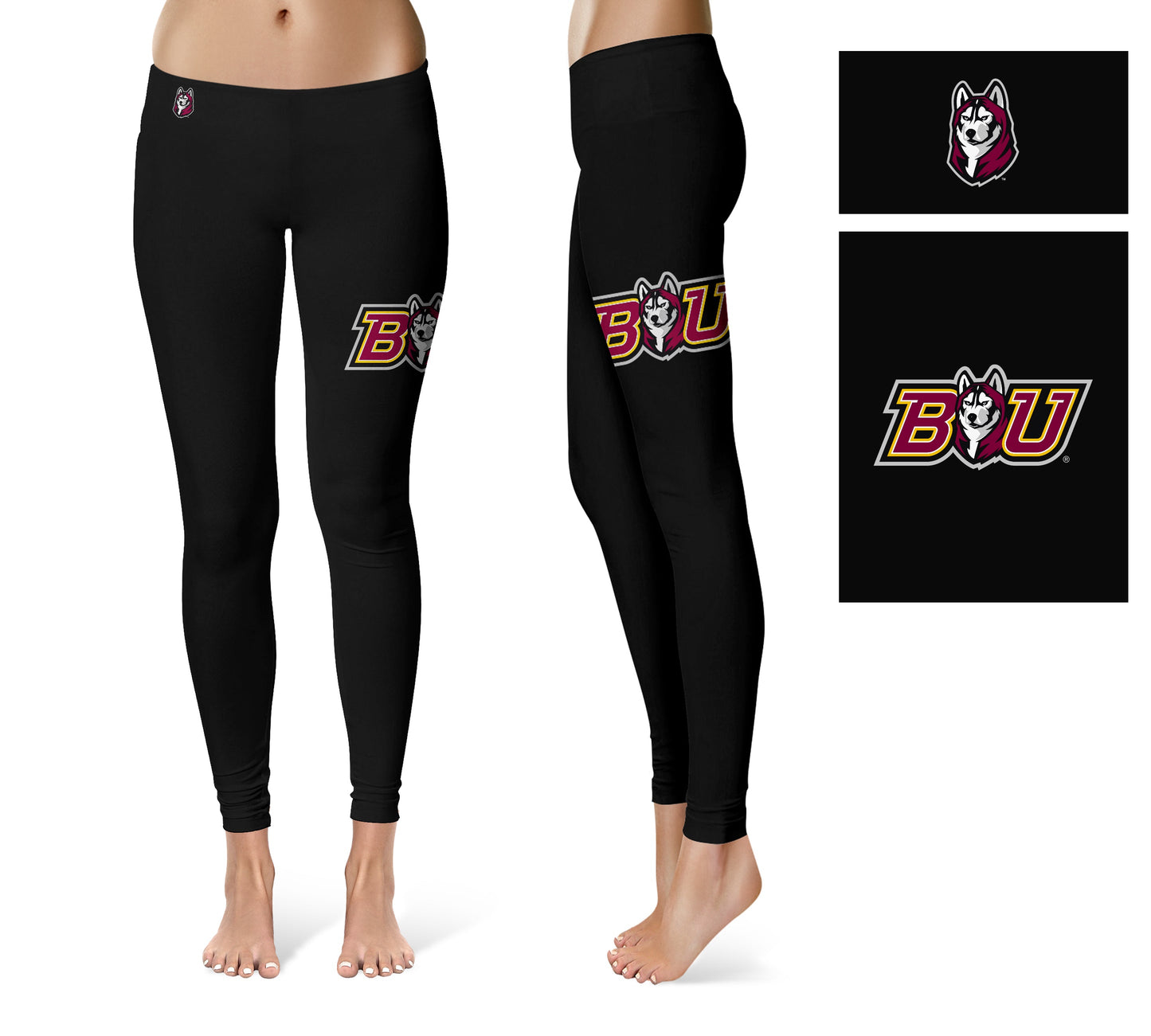 Bloomsburg University Huskies Vive La Fete Collegiate Large Logo on Thigh Women Black Yoga Leggings 2.5 Waist Tights