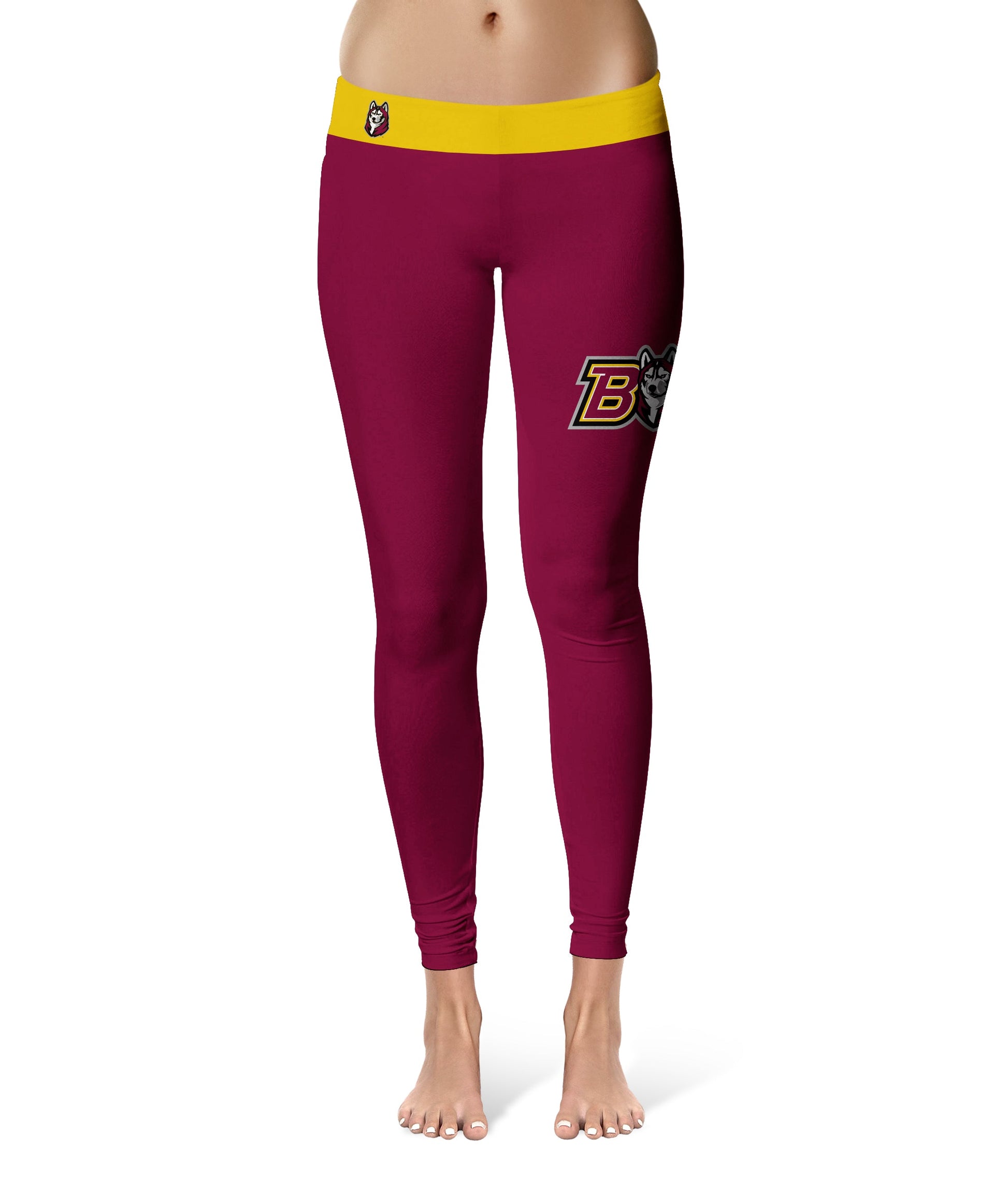 Bloomsburg University Huskies Vive La Fete Game Day Collegiate Logo on Thigh Maroon Women Yoga Leggings 2.5 Waist Tights