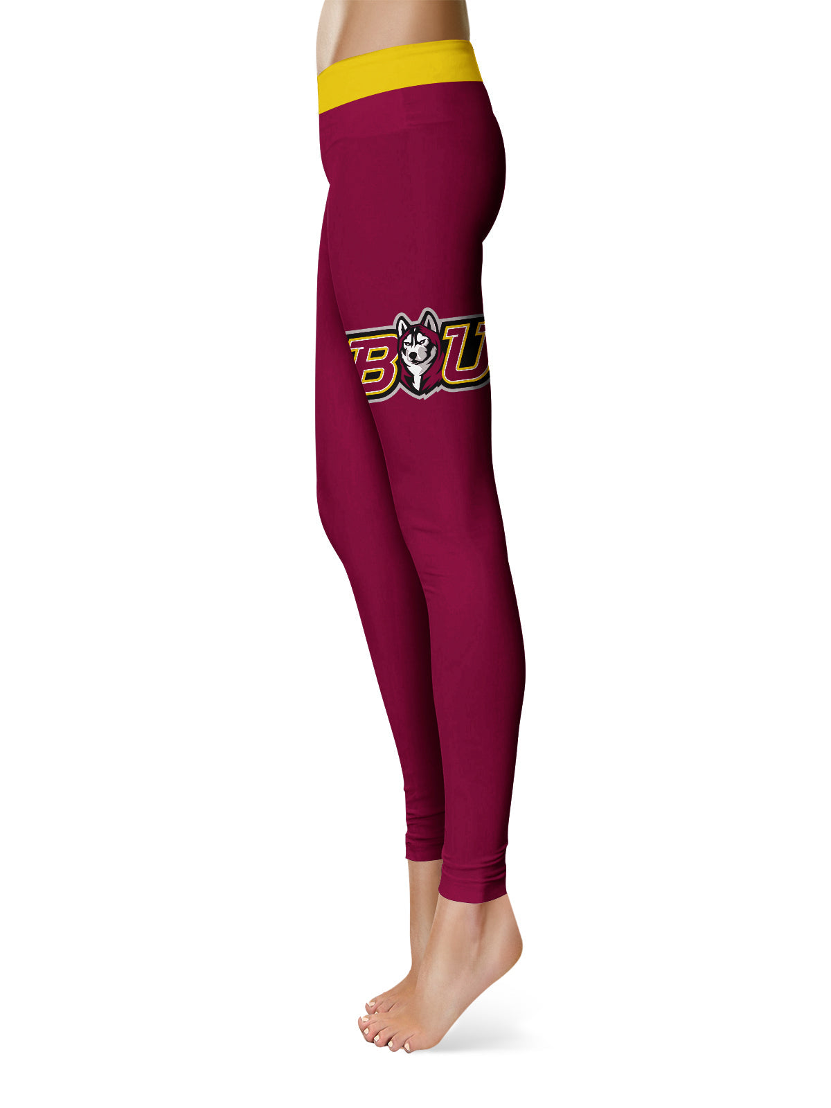 Bloomsburg University Huskies Vive La Fete Game Day Collegiate Logo on Thigh Maroon Women Yoga Leggings 2.5 Waist Tights