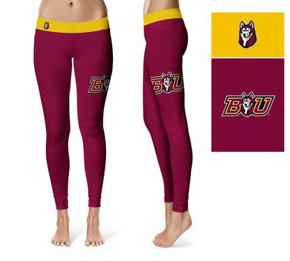 Bloomsburg University Huskies Vive La Fete Game Day Collegiate Logo on Thigh Maroon Women Yoga Leggings 2.5 Waist Tights