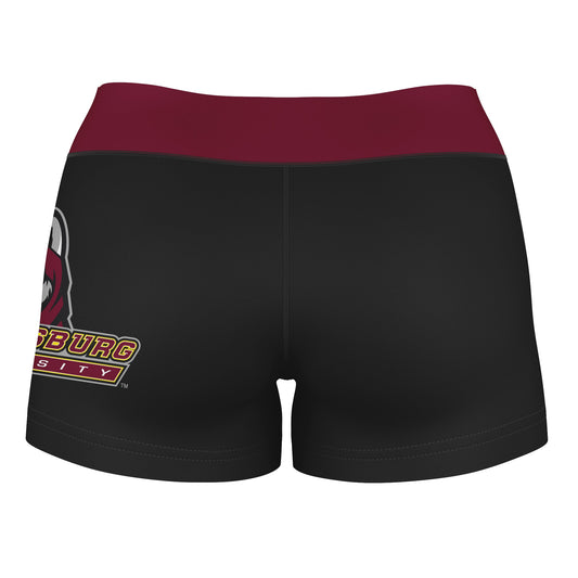 Mouseover Image, Bloomsburg Huskies Vive La Fete Logo on Thigh and Waistband Black & Maroon Women Yoga Booty Workout Shorts 3.75 Inseam