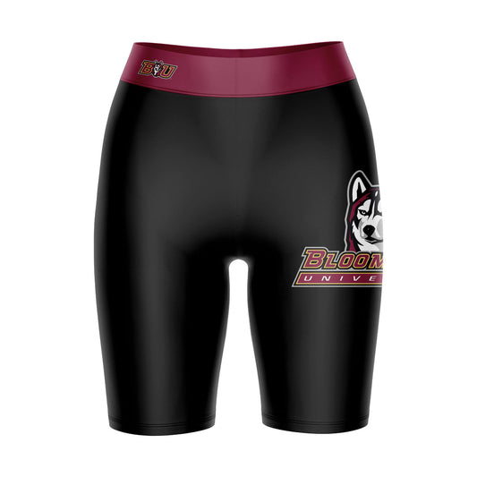 Bloomsburg University Huskies Vive La Fete Game Day Logo on Thigh & Waistband Black and Maroon Women Bike Short 9 Inseam