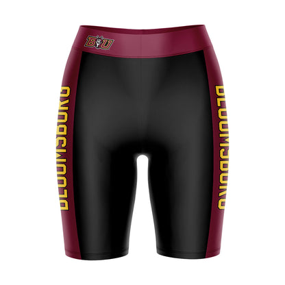 Bloomsburg University Huskies Vive La Fete Game Day Logo on Waistband and Maroon Stripes Black Women Bike Short 9 Inseam