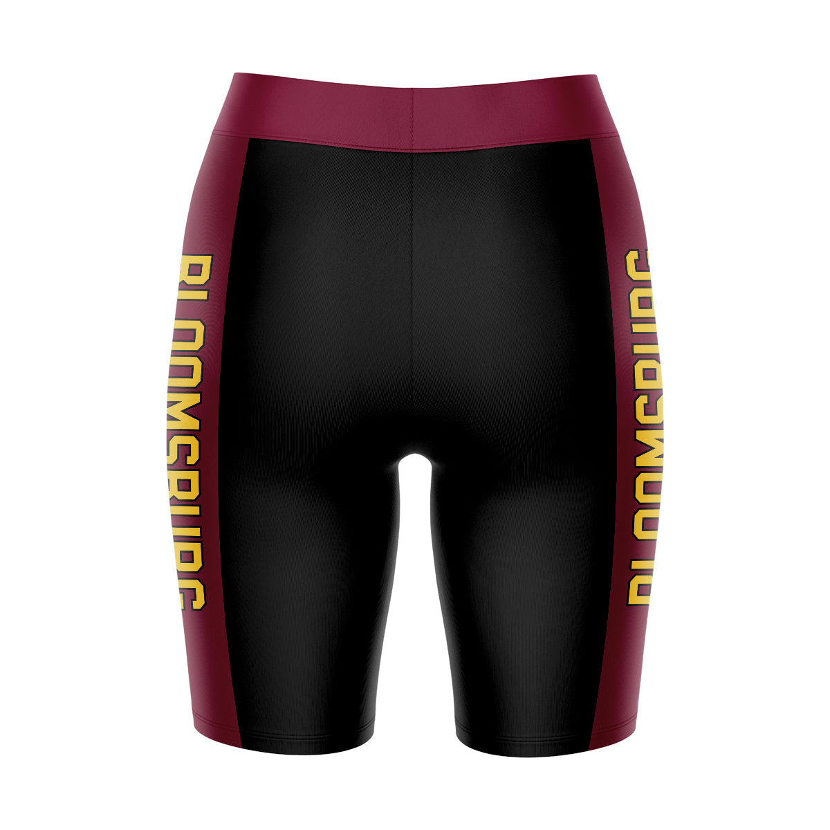 Bloomsburg University Huskies Vive La Fete Game Day Logo on Waistband and Maroon Stripes Black Women Bike Short 9 Inseam