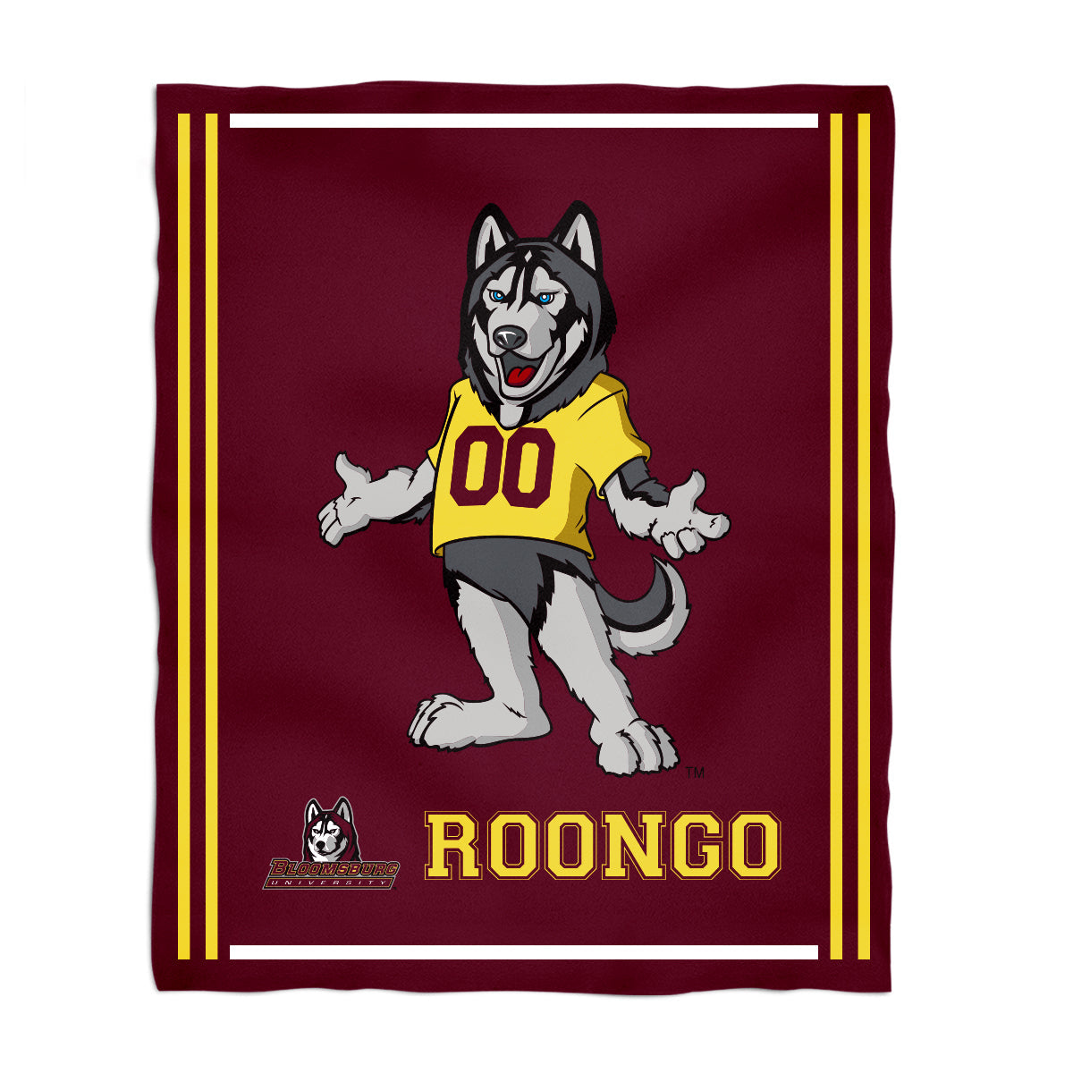 Bloomsburg University Huskies Kids Game Day Maroon Plush Soft Minky Blanket 36 x 48 Mascot