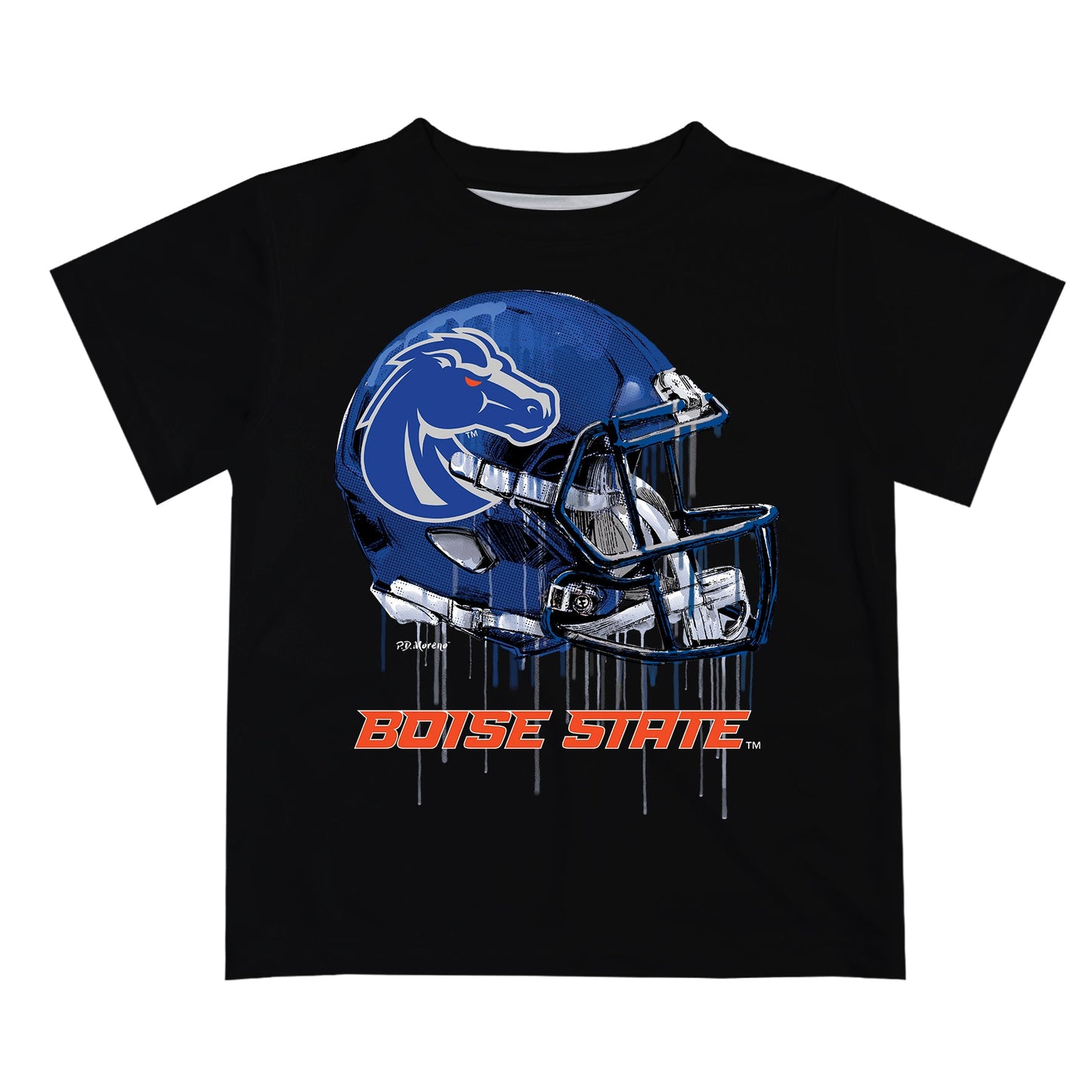 Boise State University Broncos Original Dripping Football Helmet Black T-Shirt for Boys by Vive La Fete, Youth