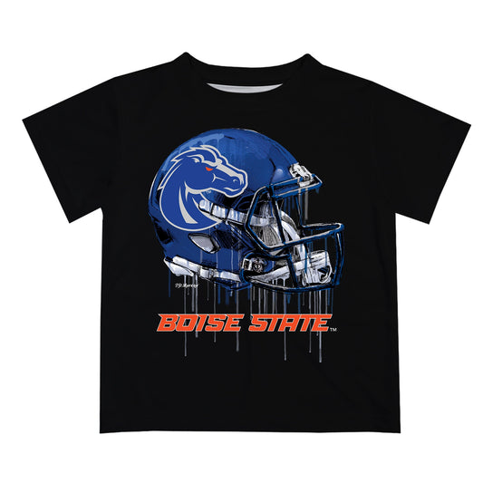 Boise State University Broncos Original Dripping Football Helmet Black T-Shirt by Vive La Fete