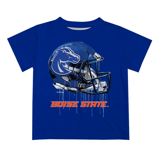 Boise State University Broncos Original Dripping Football Helmet Blue T-Shirt by Vive La Fete
