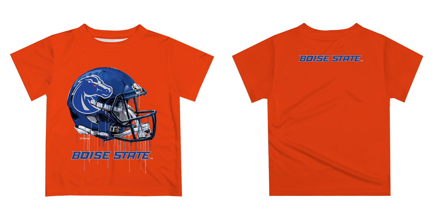 Boise State University Broncos Original Dripping Football Helmet Orange T-Shirt by Vive La Fete