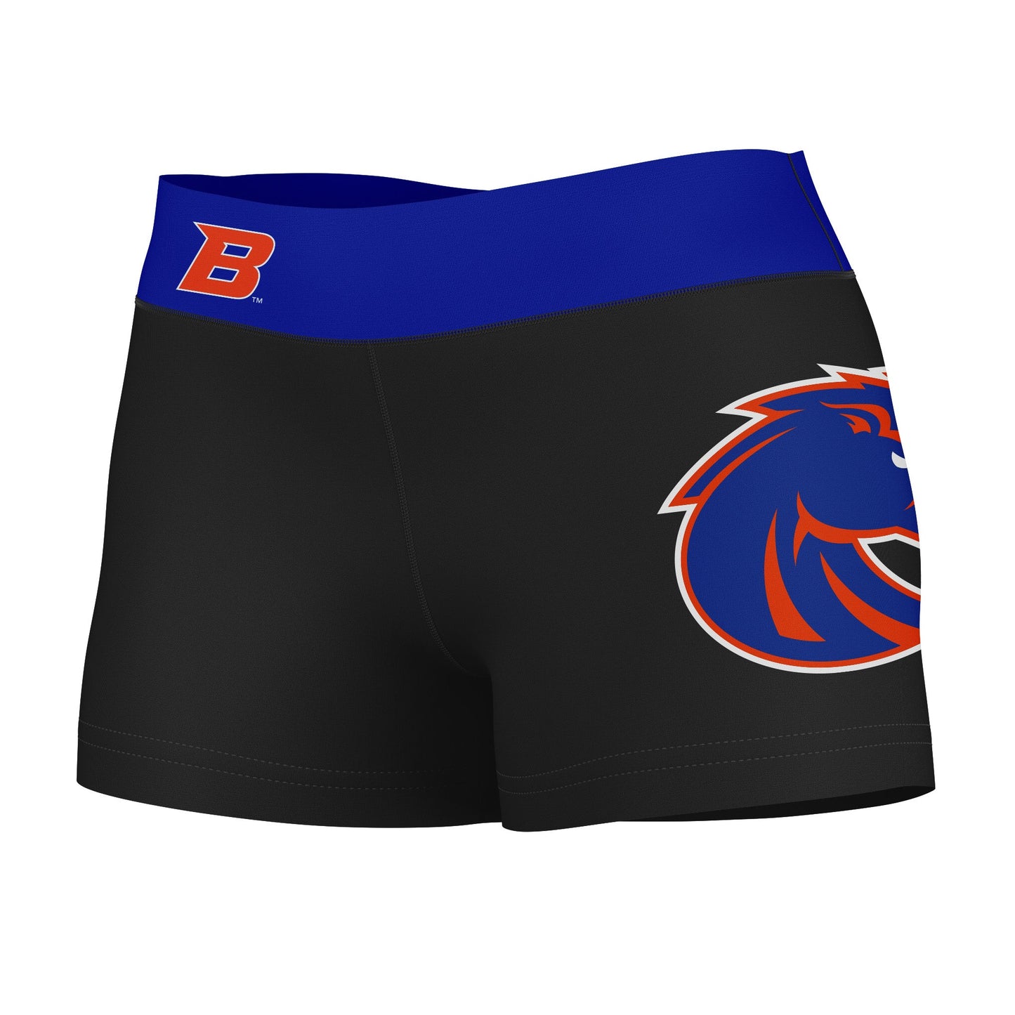 Boise State Broncos Vive La Fete Logo on Thigh & Waistband Black & Blue Women Yoga Booty Workout Shorts 3.75 Inseam"