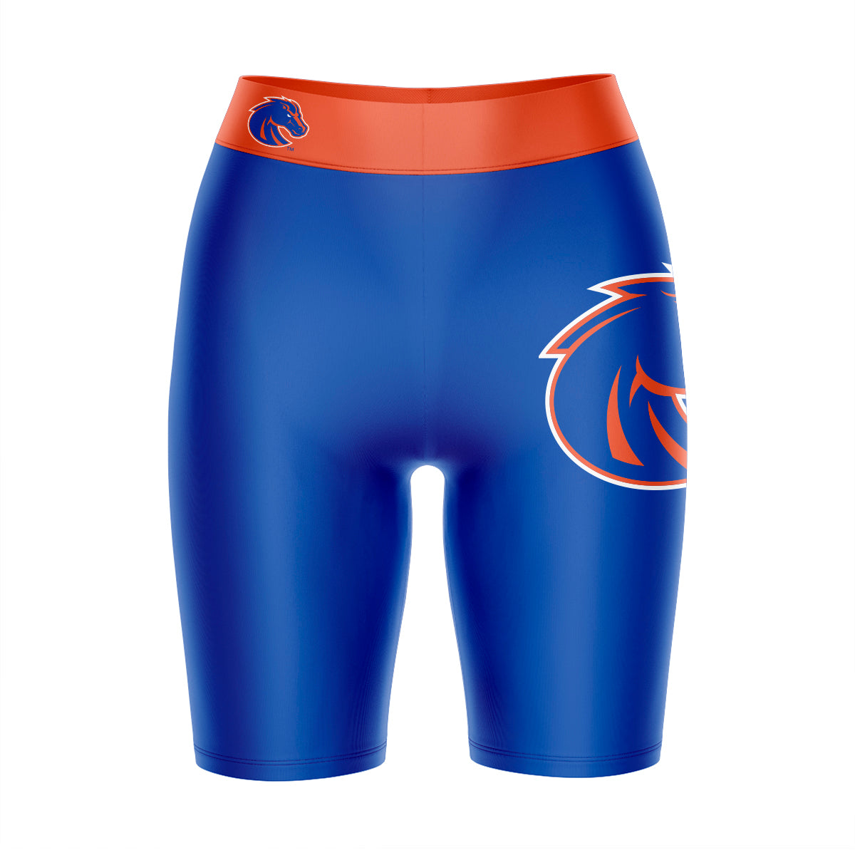 Boise State Broncos Vive La Fete Game Day Logo on Thigh and Waistband Blue and Orange Women Bike Short 9 Inseam