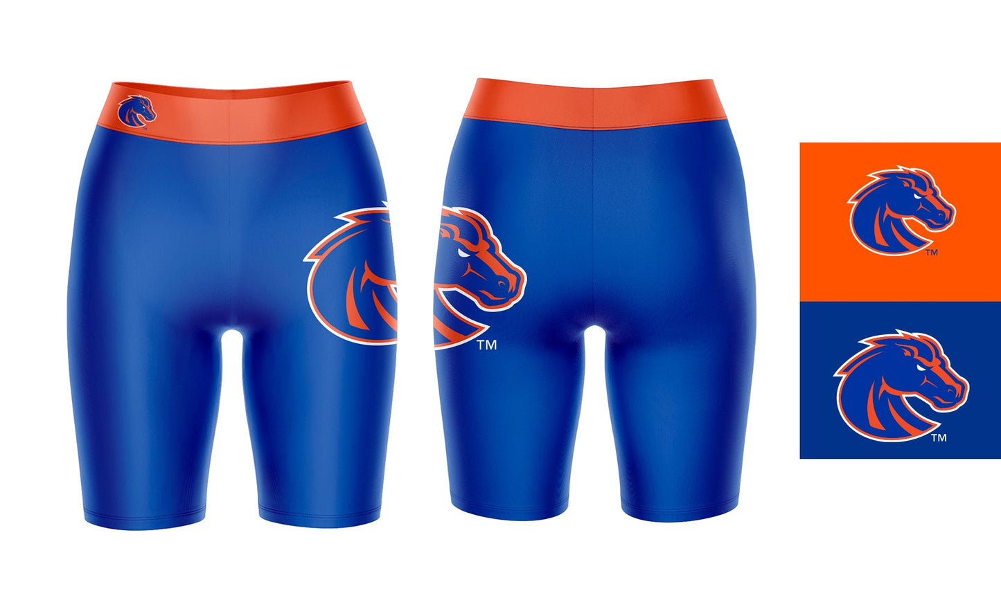 Boise State Broncos Vive La Fete Game Day Logo on Thigh and Waistband Blue and Orange Women Bike Short 9 Inseam