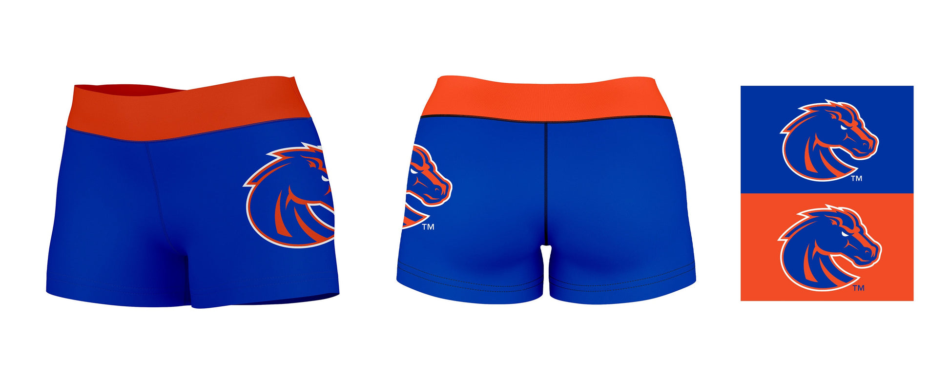 Boise State Broncos Vive La Fete Logo on Thigh & Waistband Blue Orange Women Yoga Booty Workout Shorts 3.75 Inseam - Vive La F̻te - Online Apparel Store