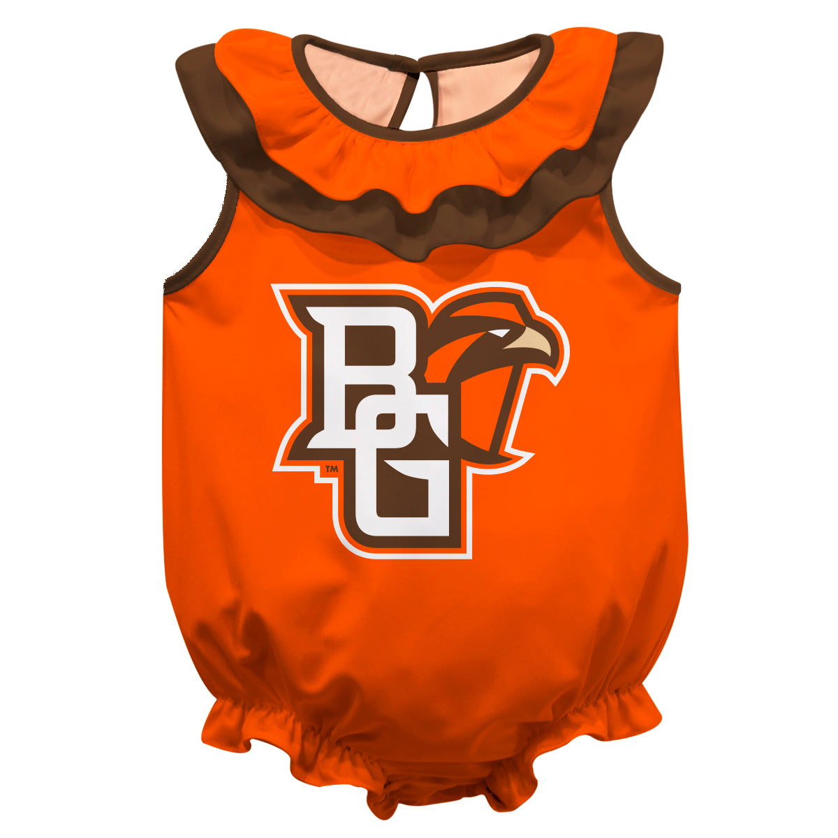 Bowling Green Falcons Orange Sleeveless Ruffle One Piece Jumpsuit Logo Bodysuit by Vive La Fete