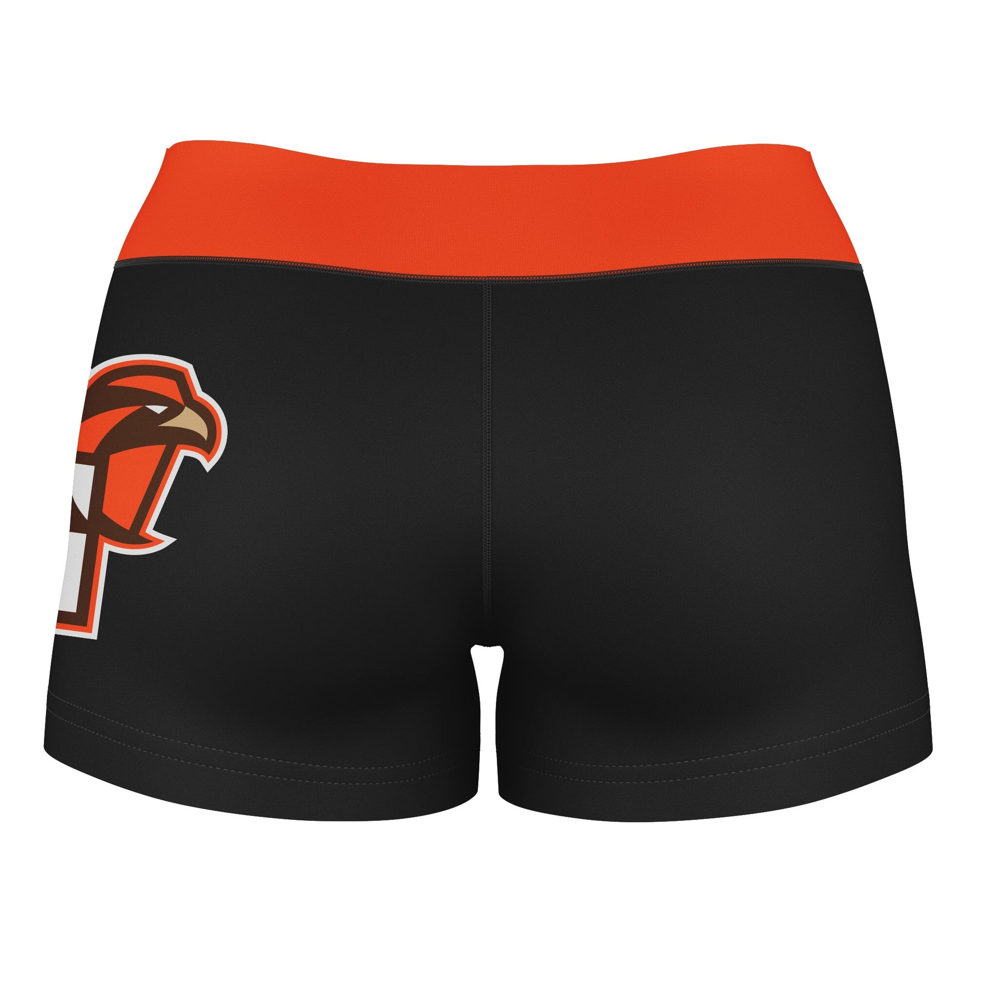 Bowling Green Falcons Vive La Fete Logo on Thigh & Waistband Black & Orange Women Yoga Booty Workout Shorts 3.75 Inseam" - Vive La F̻te - Online Apparel Store