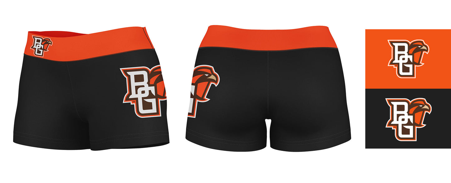 Bowling Green Falcons Vive La Fete Logo on Thigh & Waistband Black & Orange Women Yoga Booty Workout Shorts 3.75 Inseam" - Vive La F̻te - Online Apparel Store