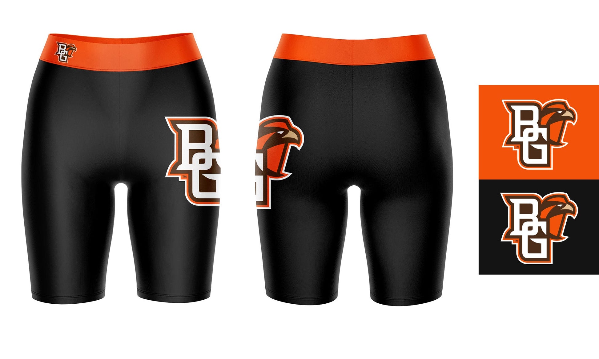 Bowling Green Falcons Vive La Fete Game Day Logo on Thigh and Waistband Black and Orange Women Bike Short 9 Inseam"
