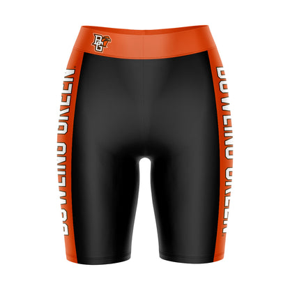 Bowling Green Falcons Vive La Fete Game Day Logo on Waistband and Orange Stripes Black Women Bike Short 9 Inseam"