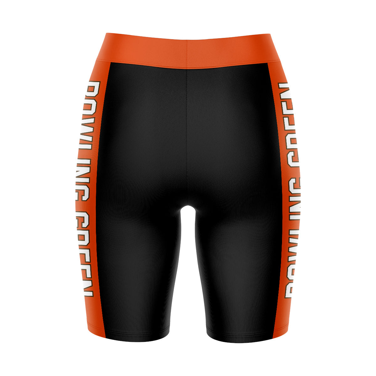 Bowling Green Falcons Vive La Fete Game Day Logo on Waistband and Orange Stripes Black Women Bike Short 9 Inseam"