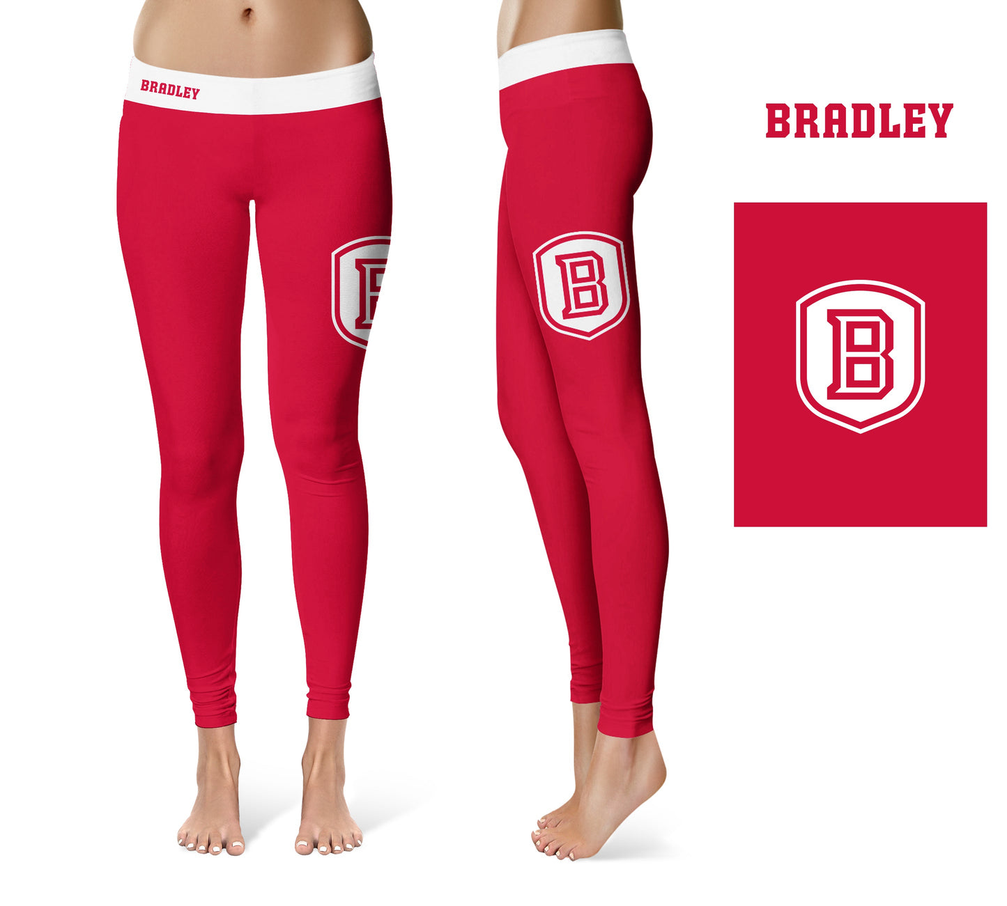 Bardley University Braves Vive La Fete Game Day Collegiate Logo on Thigh Red Women Yoga Leggings 2.5 Waist Tights