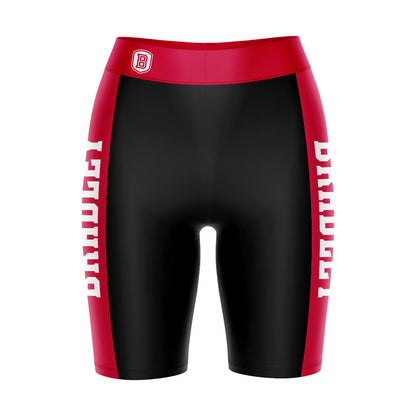 Bardley University Braves Vive La Fete Game Day Logo on Waistband and Red Stripes Black Women Bike Short 9 Inseam