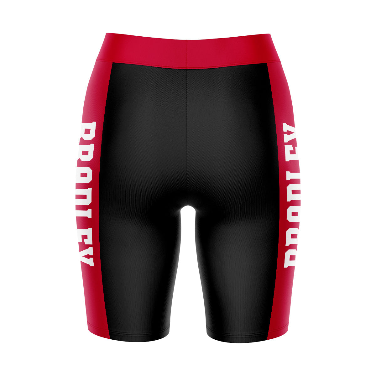 Bardley University Braves Vive La Fete Game Day Logo on Waistband and Red Stripes Black Women Bike Short 9 Inseam