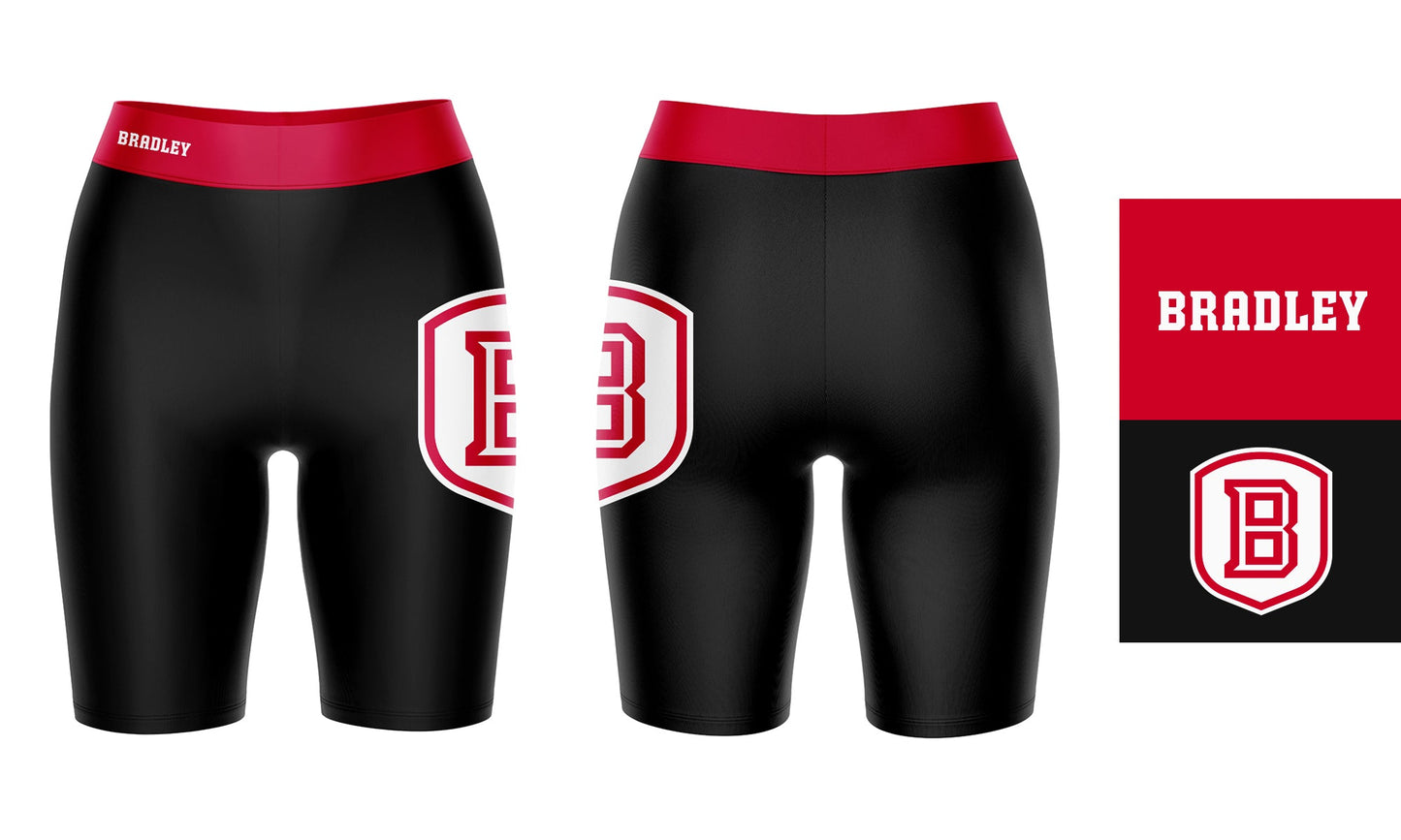 Bradley Braves Vive La Fete Game Day Logo on Thigh and Waistband Black and Red Women Bike Short 9 Inseam