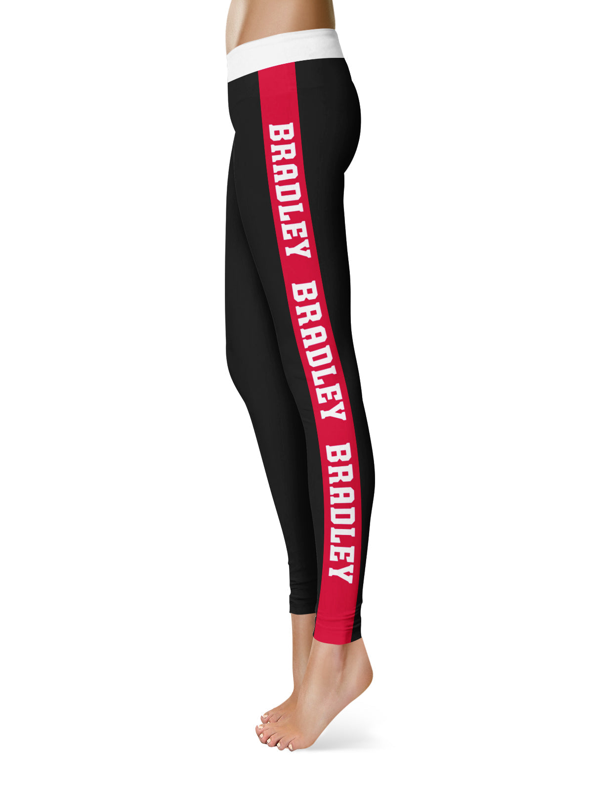 Bradley University Braves Vive La Fete Game Day Collegiate Red Stripes Women Black Yoga Leggings 2 Waist Tights