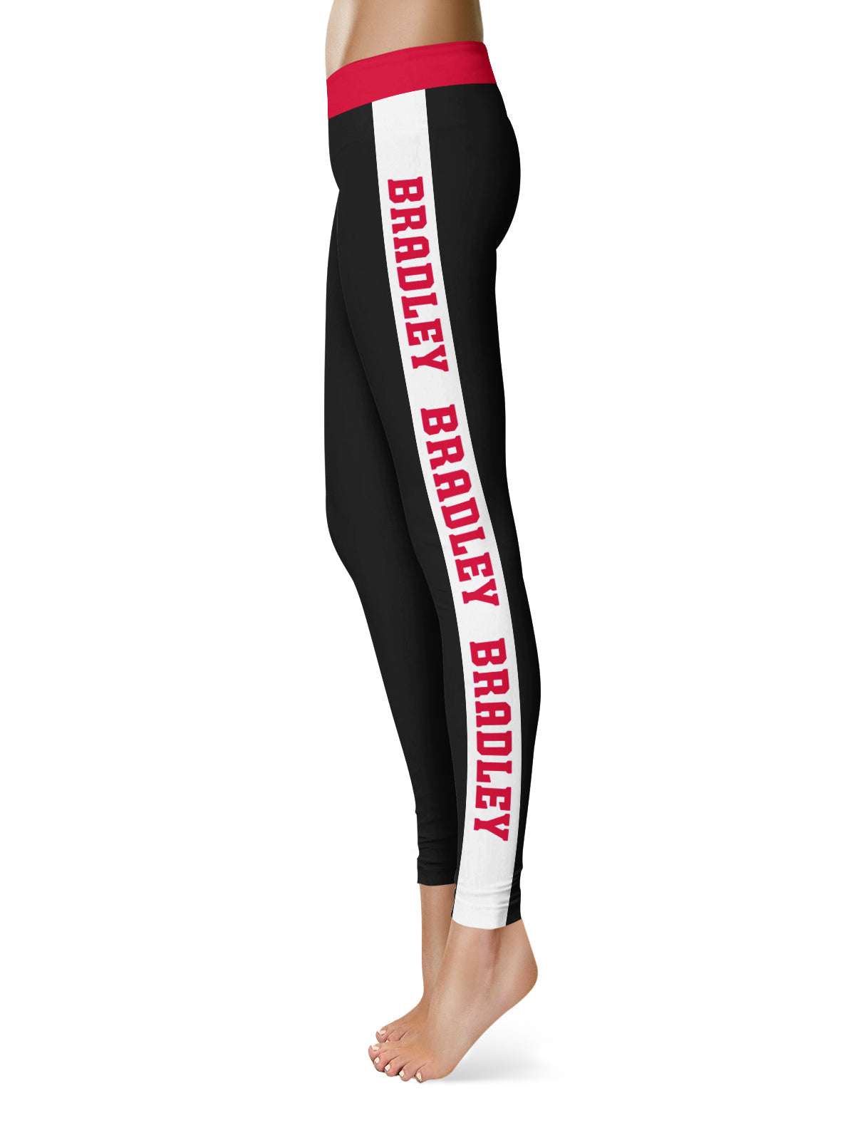 Bradley University Braves Vive La Fete Game Day Collegiate White Stripes Women Black Yoga Leggings 2 Waist Tights