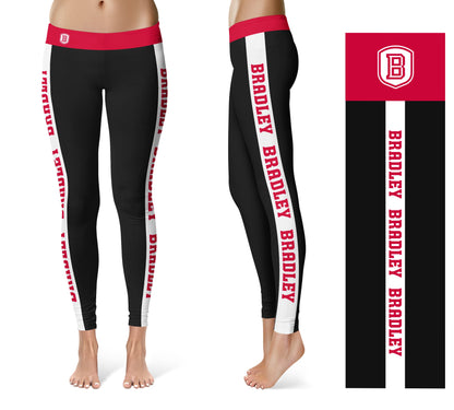 Bradley University Braves Vive La Fete Game Day Collegiate White Stripes Women Black Yoga Leggings 2 Waist Tights