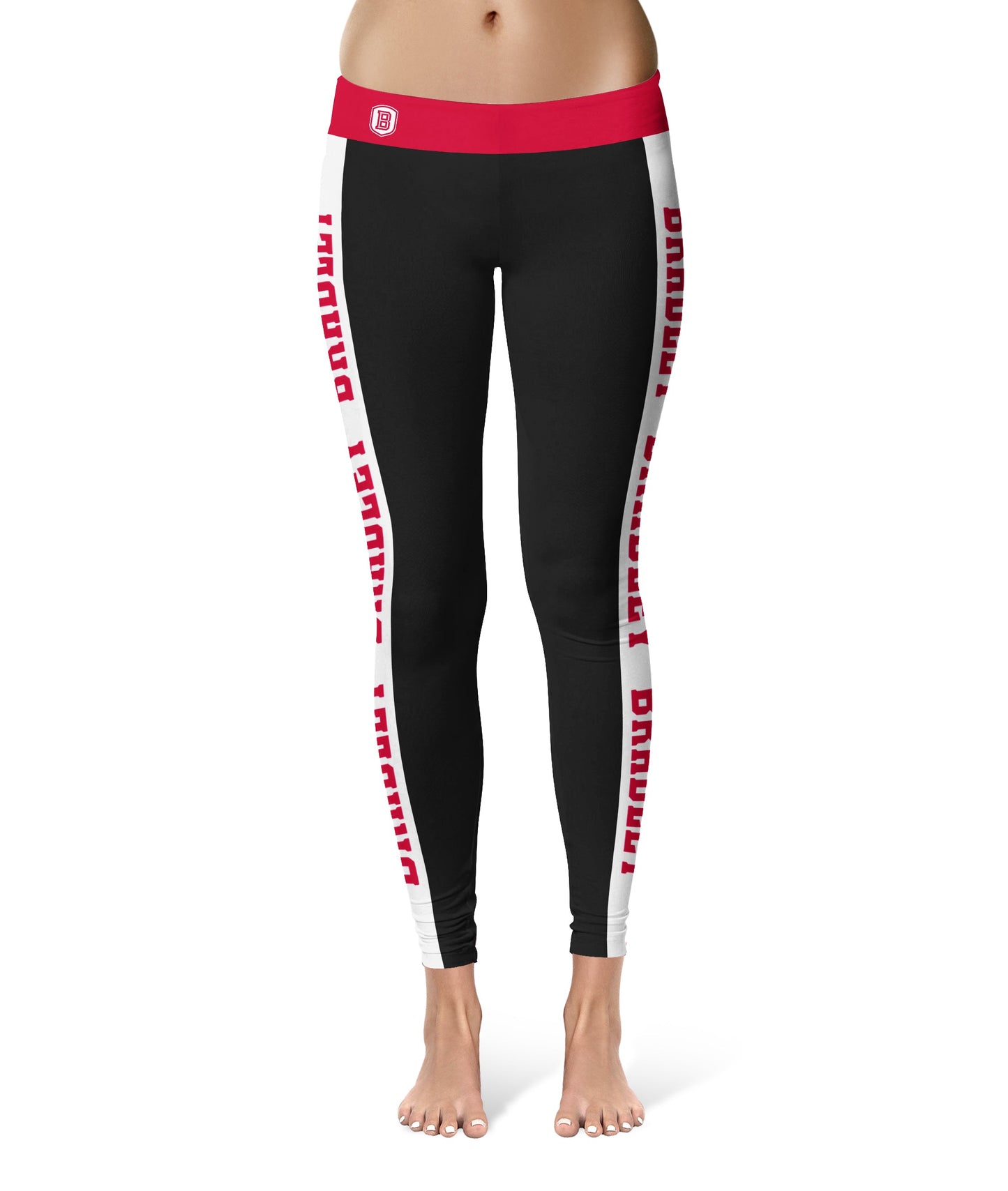 Bradley University Braves Vive La Fete Game Day Collegiate White Stripes Women Black Yoga Leggings 2 Waist Tights