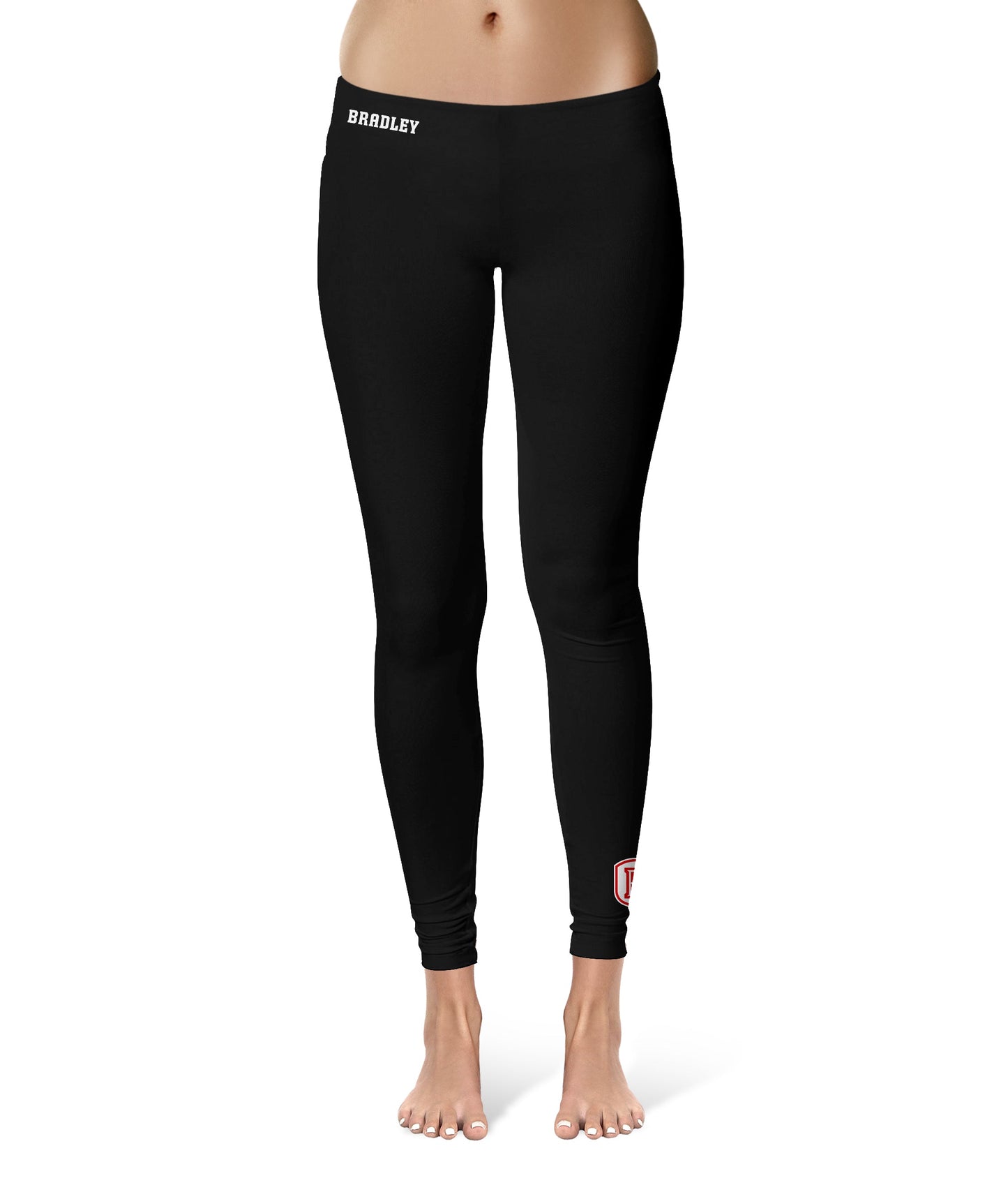 Bardley University Braves Vive La Fete Game Day Collegiate Logo at Ankle Women Black Yoga Leggings 2.5 Waist Tights