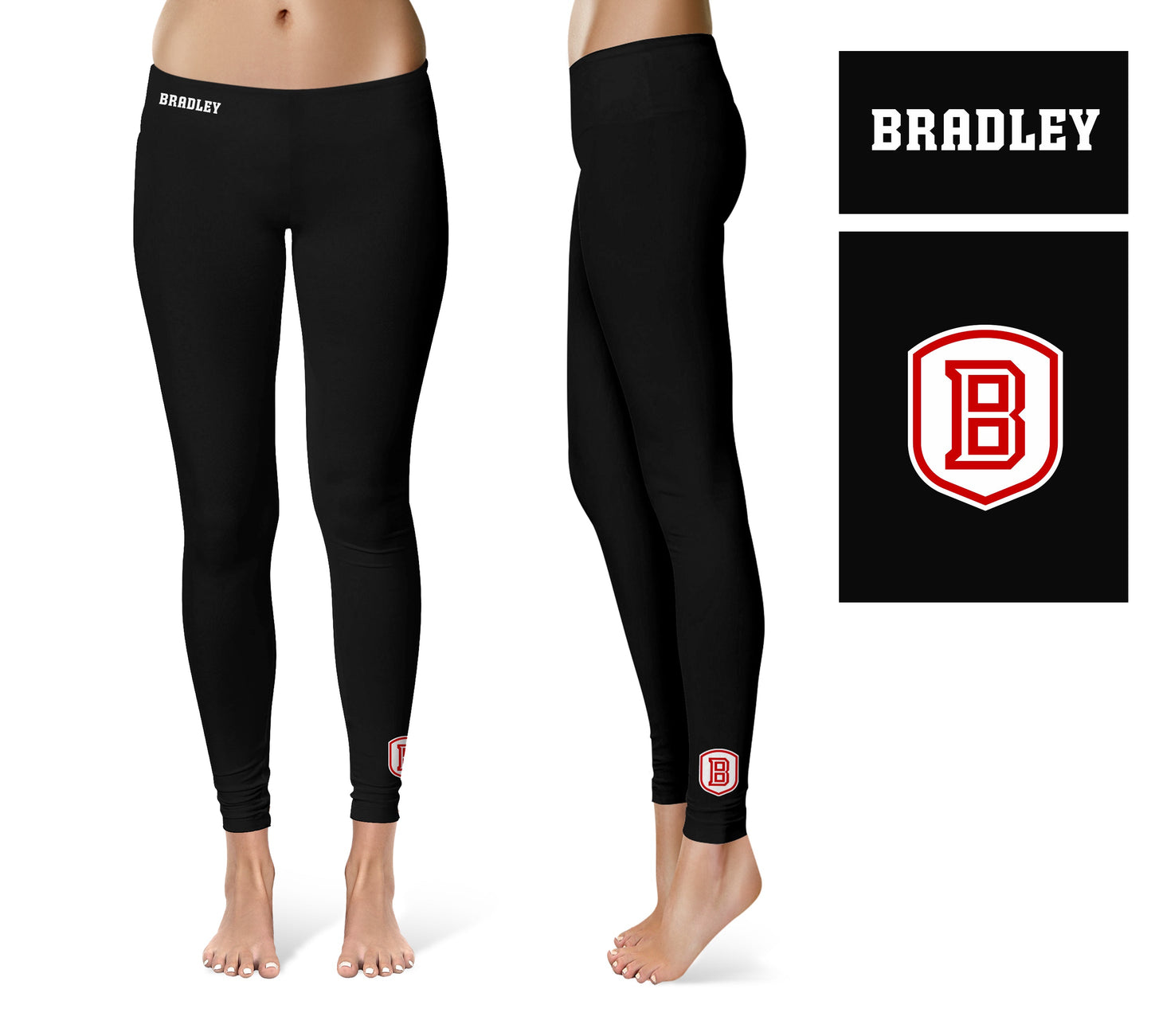 Bardley University Braves Vive La Fete Game Day Collegiate Logo at Ankle Women Black Yoga Leggings 2.5 Waist Tights