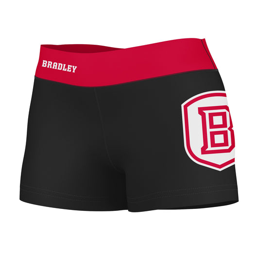 Bradley Braves Vive La Fete Logo on Thigh & Waistband Black & Red Women Yoga Booty Workout Shorts 3.75 Inseam